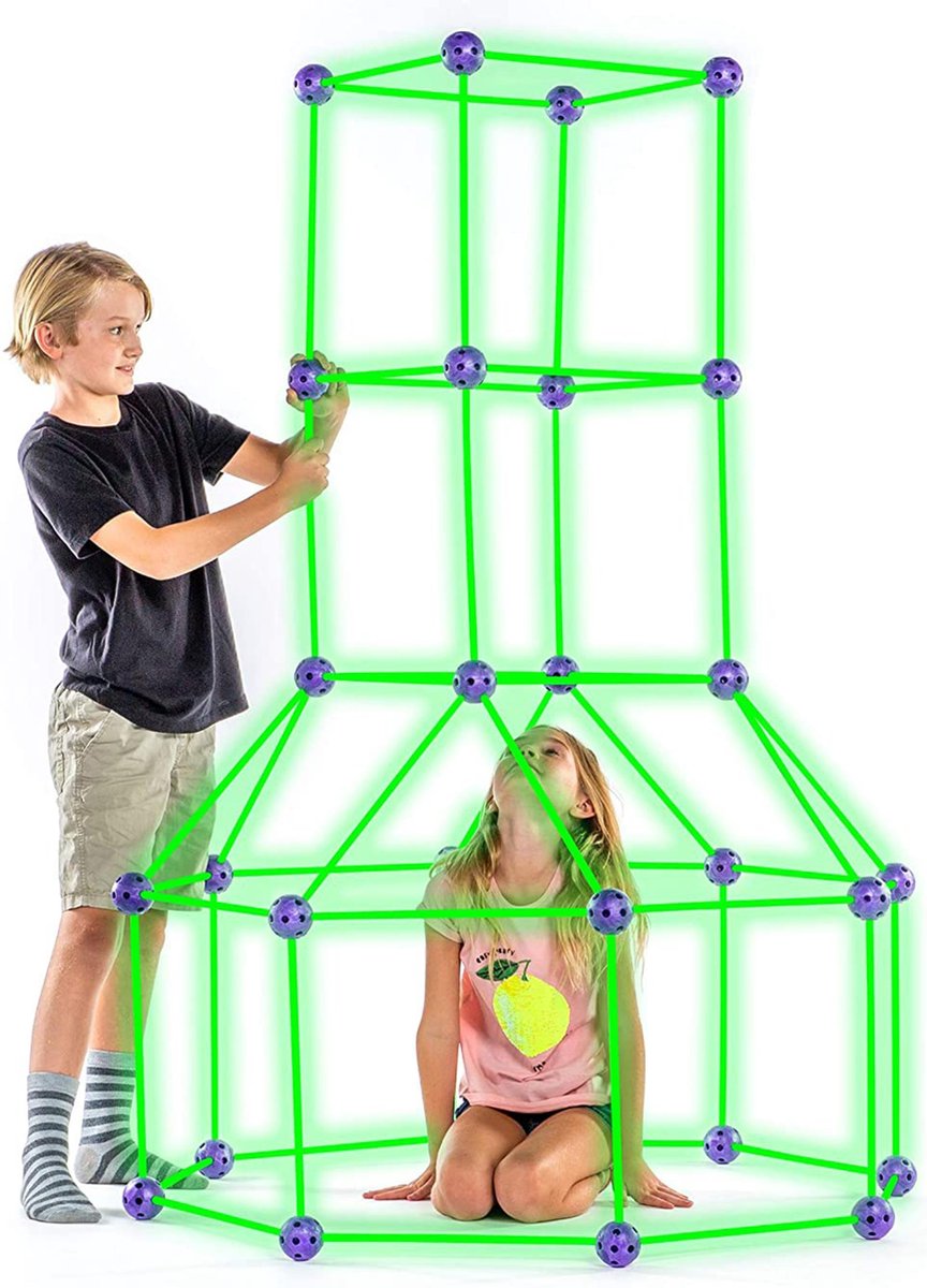 Glowey® Bouwpakket voor Kinderen | Fort Bouwen | Fantasy Fort | Hut & Kasteel Bouwen | Knex | Speelgoed voor kinderen | Glow In The Dark |